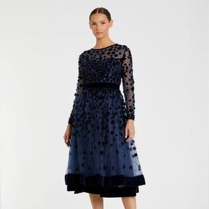 MAC DUGGAL Long Sleeve Fit & Flare VelvetEmbellished Cocktail Dress